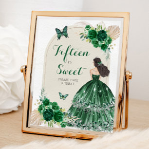 Boho Emerald Green Quinceañera Fifteen is Sweet Poster