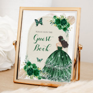 Boho Emerald Green Quinceañera Guest Book