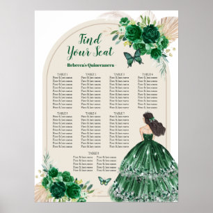 Boho Emerald Green Quinceañera Seating Chart Sign