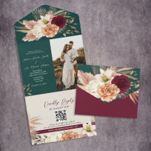 Boho Emerald QR Code Wedding