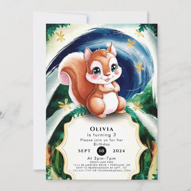 Boho Enchanted Squirrel Birthday Invitation (Front)