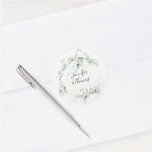 Boho Ethereal Garden Greenery Botanical Wedding Classic Round Sticker<br><div class="desc">With a dreamy and ethereal garden greenery wreath of leaves, ferns and vines surrounding the bride and groom's names, this sticker has lovely boho appeal. Personalise with the bride and groom's names or any text you desire. These stickers are available in 2 sizes. The smaller 1 1/2 inch diameter size...</div>