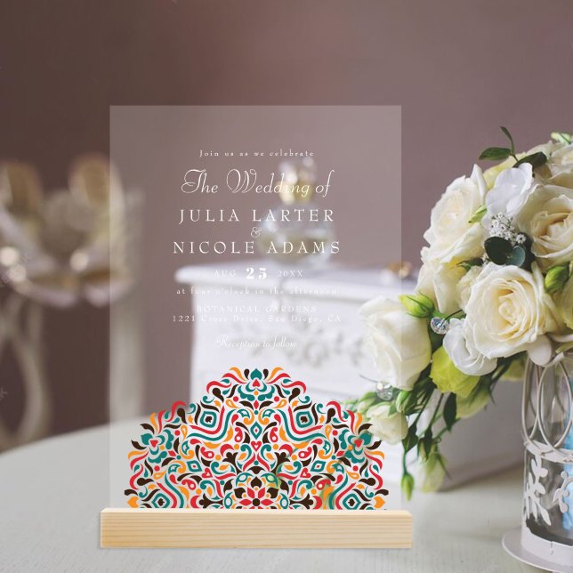 Boho Ethnic Botanical Accent Mandala Acrylic Invitations (Creator Uploaded)