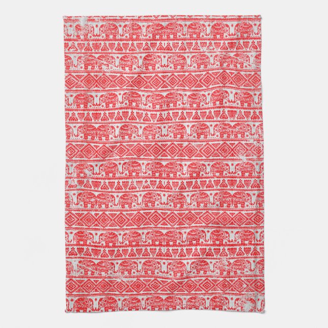 Boho ethnic elephant pattern tea towel (Vertical)