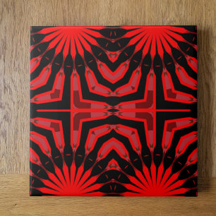 Boho Ethnic Red and Black Geometric Pattern Tile
