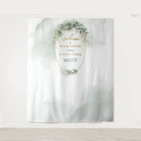Boho eucalyptus and gold Bridal Shower backdrop