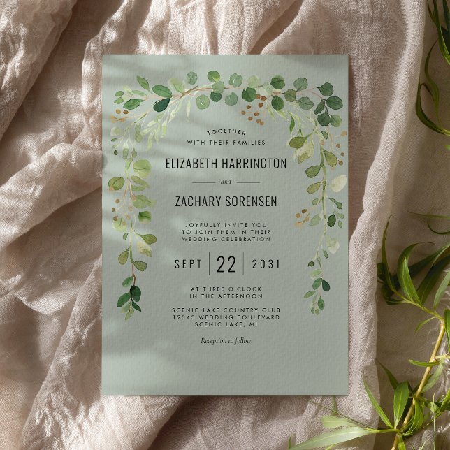 Boho Eucalyptus Arch Sage Green Rustic Wedding Invitation (Creator Uploaded)