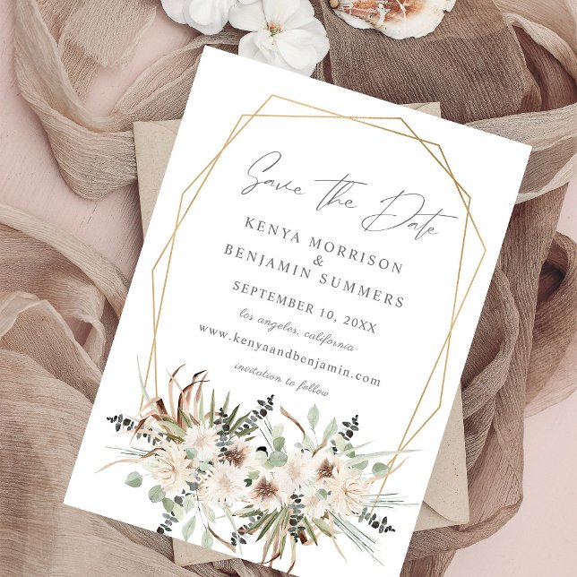 Boho Eucalyptus & Beige Floral Save the Date Invitation (Creator Uploaded)