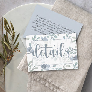 Boho Eucalyptus Floral Dusty Blue Wedding Details  Enclosure Card