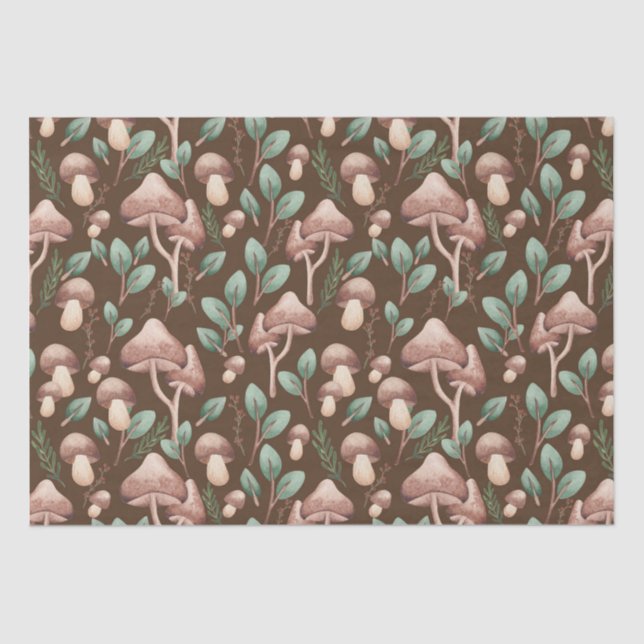 Boho Eucalyptus Forest Mushrooms Dark Brown Tissue Paper (Front)