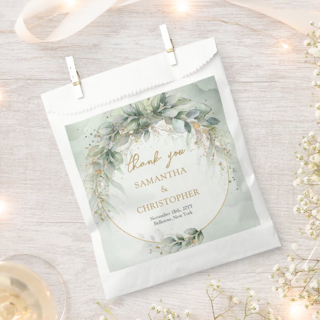 Boho Eucalyptus greenery branches faux gold frame Favour Bags (Clipped)