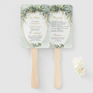 Boho Eucalyptus greenery branches gold program Hand Fan