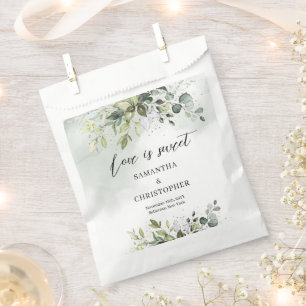 Boho Eucalyptus greenery branches gold sparkles Favour Bags