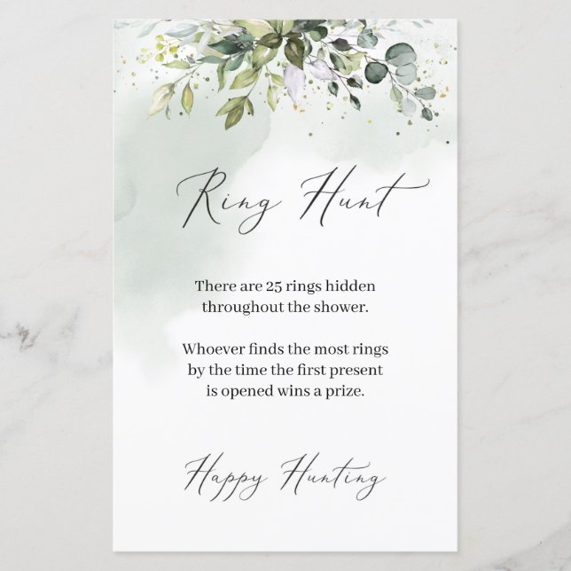 Boho Eucalyptus greenery foliage Ring Hunt game (Front)