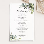 Boho Eucalyptus Greenery Simple Wedding Menu<br><div class="desc">Designed to coordinate with our Boho Greenery wedding collection,  this customisable Menu Template features mixed watercolor greenery leaves paired with a classy serif in black,  with a monogram on the back. Matching items available: https://bit.ly/3a3h3fv</div>