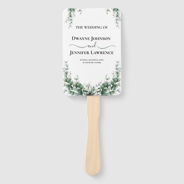 Boho Eucalyptus Greenery Summer Wedding Hand Fan (Front)