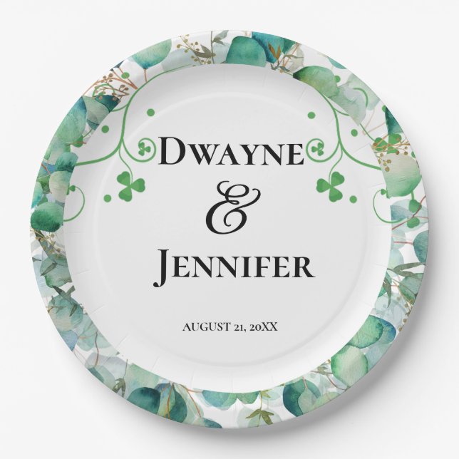 Boho Eucalyptus Greenery Summer Wedding Paper Plate (Front)