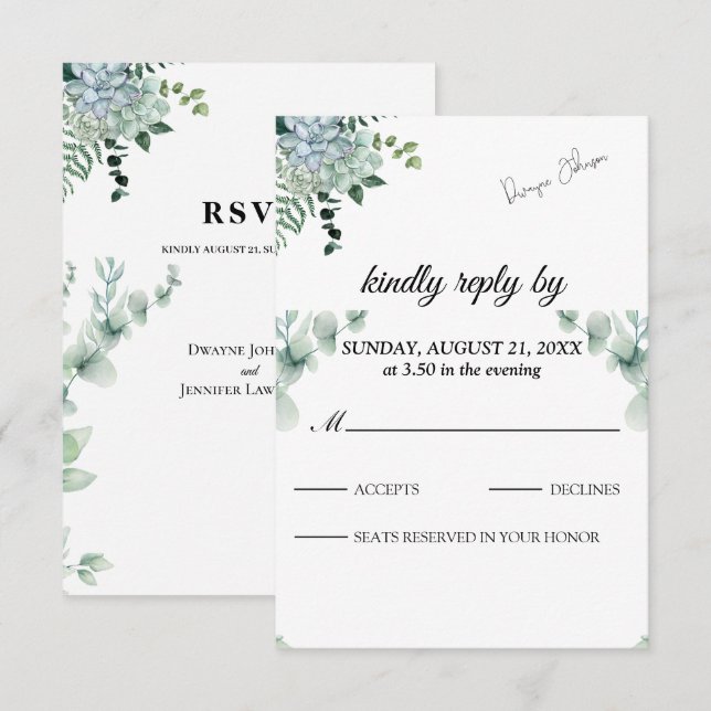 Boho Eucalyptus Greenery Summer Wedding RSVP Card (Front/Back)