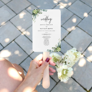 Boho Eucalyptus Greenery Wedding Ceremony Program  Hand Fan