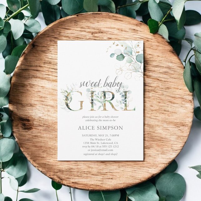 Boho Eucalyptus Leaves Baby Girl Shower Invitation (Creator Uploaded)