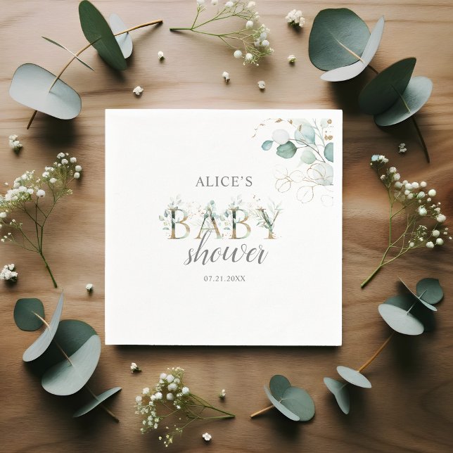 Boho Eucalyptus Leaves Baby Shower Napkin (Creator Uploaded)
