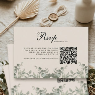 Boho Eucalyptus Leaves with QR code Wedding RSVP Card