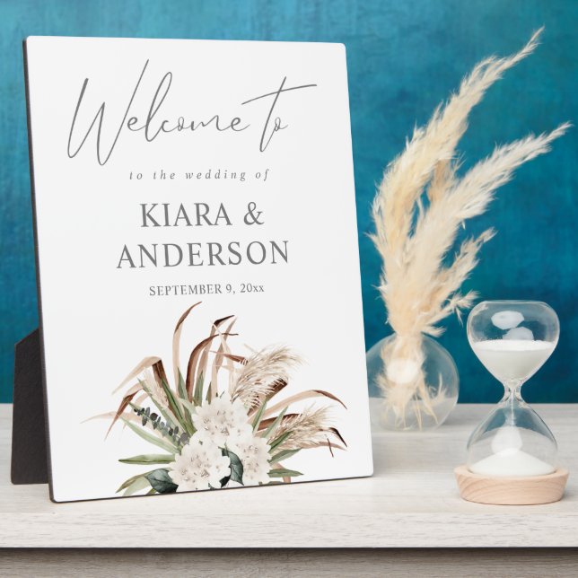 Boho Eucalyptus Pampas & Floral Welcome Plaque (Side)