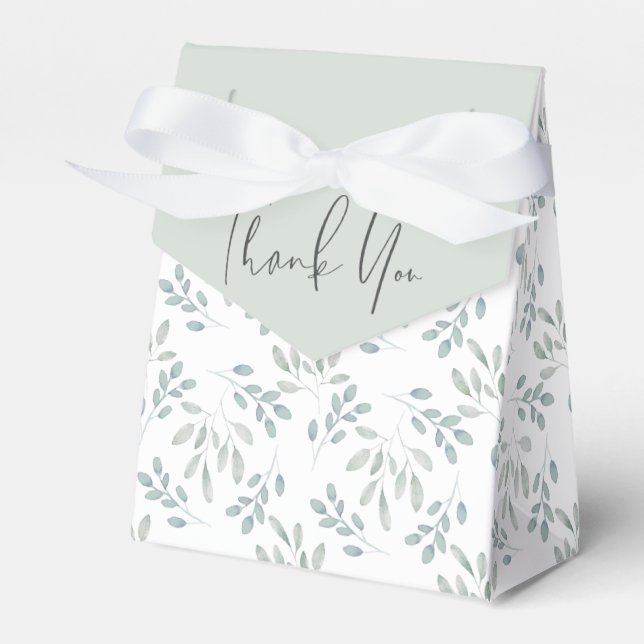 Boho Eucalyptus Pattern Dusty Blue Wedding Favour Box (Front Side)