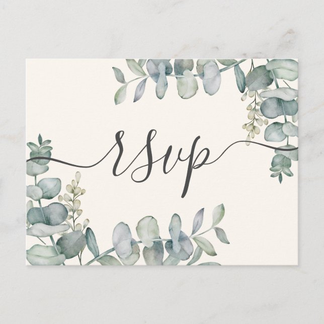 Boho Eucalyptus Sage Green & Beige RSVP  Invitation Postcard (Front)