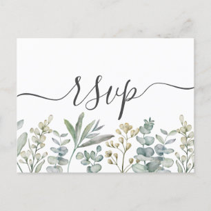 Boho Eucalyptus Sage Green & White RSVP Invitation Postcard