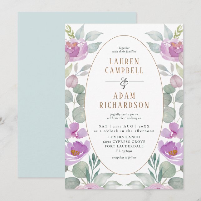 Boho Eucalyptus Watercolor Green Pink Wedding Invitation (Front/Back)