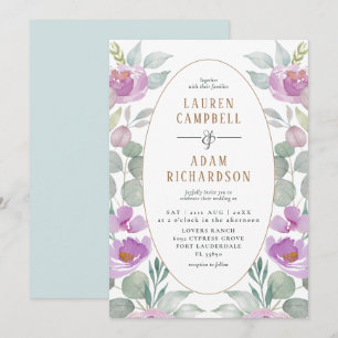 Boho Eucalyptus Watercolor Green Pink Wedding Invitation