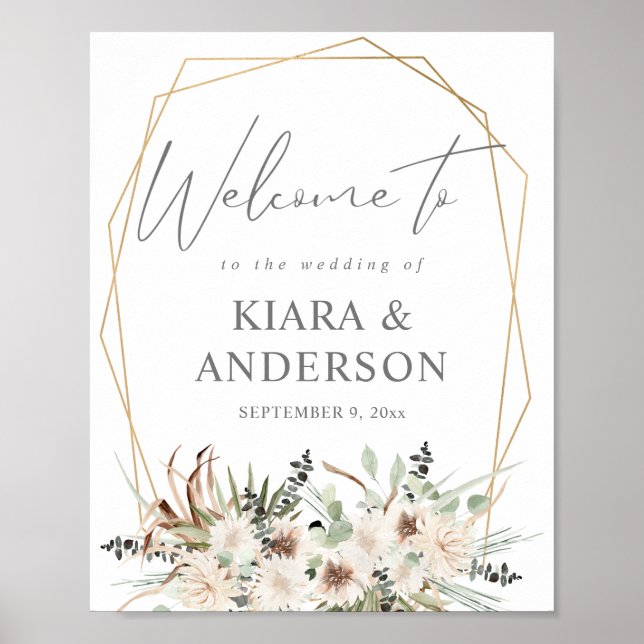Boho Eucalyputs, Palm & Beige Floral Welcome Sign (Front)