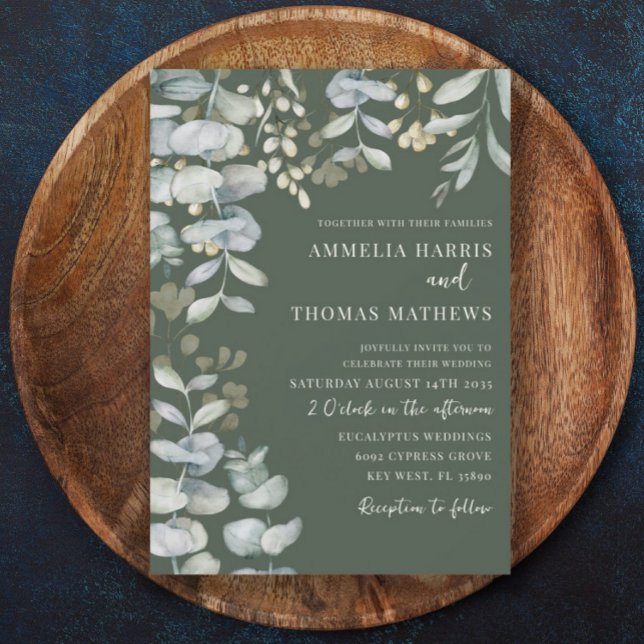 Boho Eucalyputus Dark Green Botanical Wedding Invi Invitation (Creator Uploaded)