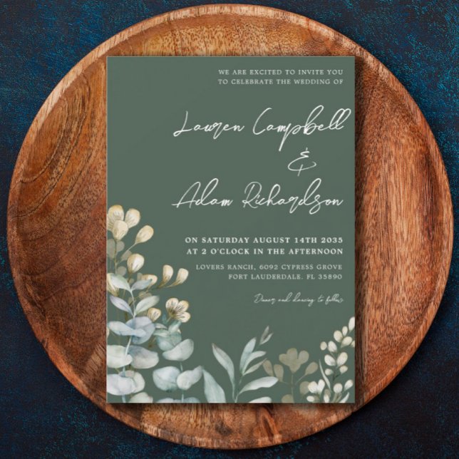 Boho Eucalyputus Dark Green Botanical Wedding Invitation (Creator Uploaded)