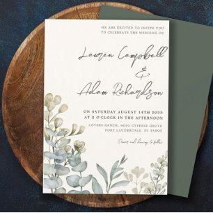 Boho Eucalyputus Sage & Beige Wedding  Invitation