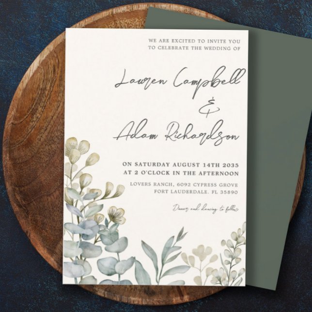 Boho Eucalyputus Sage & Beige Wedding  Invitation (Creator Uploaded)