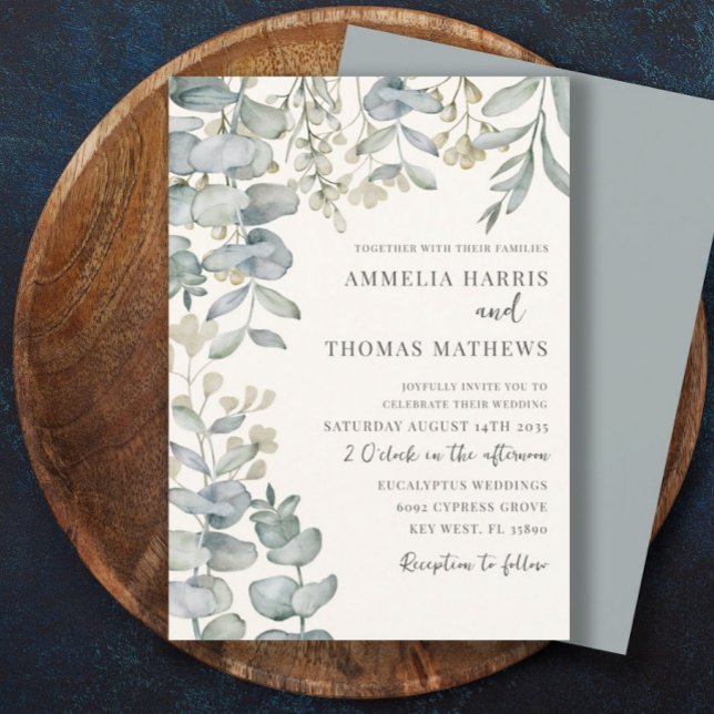 Boho Eucalyputus Sage Dusty Blue Botanical Wedding Invitation (Creator Uploaded)