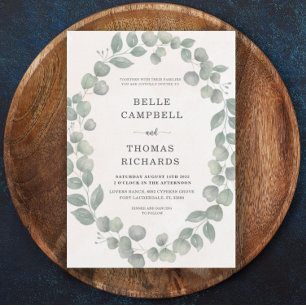 Boho Eucalyputus Sage & Orange Wedding Invitation