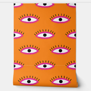 BOHO Evil Eye Pattern Burnt Orange Retro Funky Wallpaper
