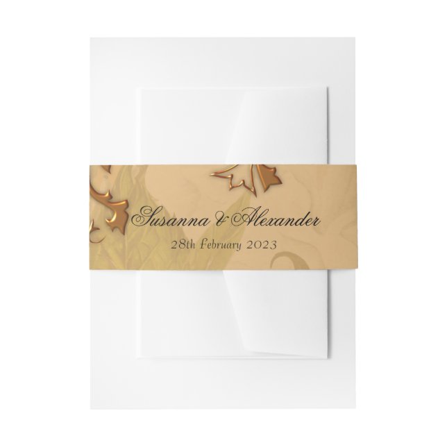 Boho Faded Peonies and Gold Leaves Wedding Invitation Belly Band (Front Example)