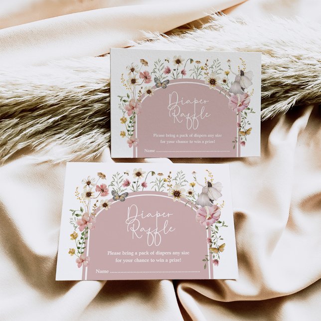 Boho Fairy Blush Wildflower Diaper Raffle Enclosure Card (Creator Uploaded)