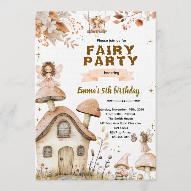 Boho fairy enchanted party invitation (Front)