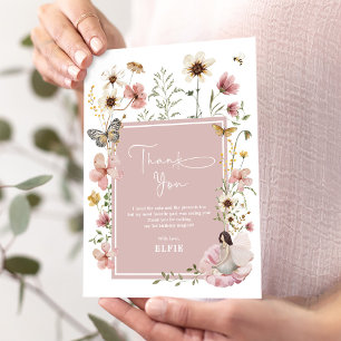 Boho Fairy Wildflower Garden Girl Birthday Thank You Card