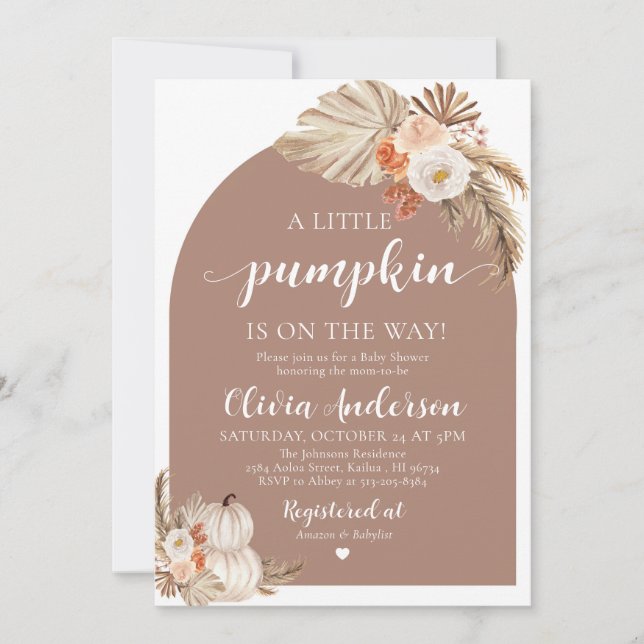 Boho Fall A Little Pumpkin Baby Shower Invitation  (Front)