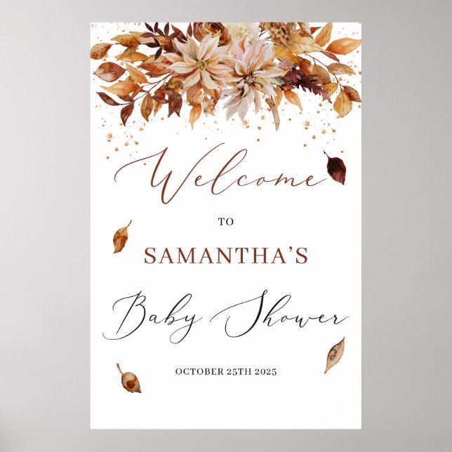 Boho fall and autumn floral Baby Welcome Sign (Front)