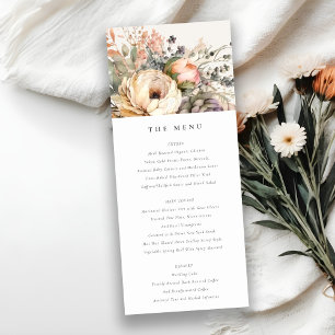 Boho Fall Autumn Floral Bunch Wedding Menu Card