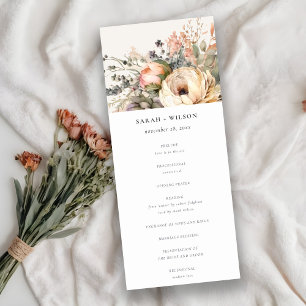 Boho Fall Autumn Floral Bunch Wedding Program Invitation