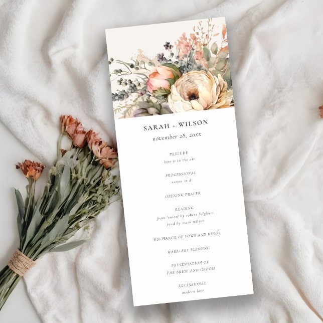 Boho Fall Autumn Floral Bunch Wedding Program Invitation (Creator Uploaded)