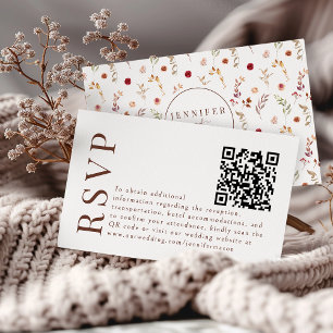 Boho Fall Autumn Floral Wedding RSVP QR code cards